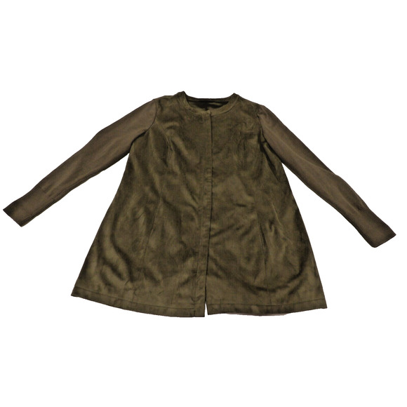 H by Halston Jacket Shacket Womens Green 12 Full Zip Olive Faux Suede - Picture 1 of 15